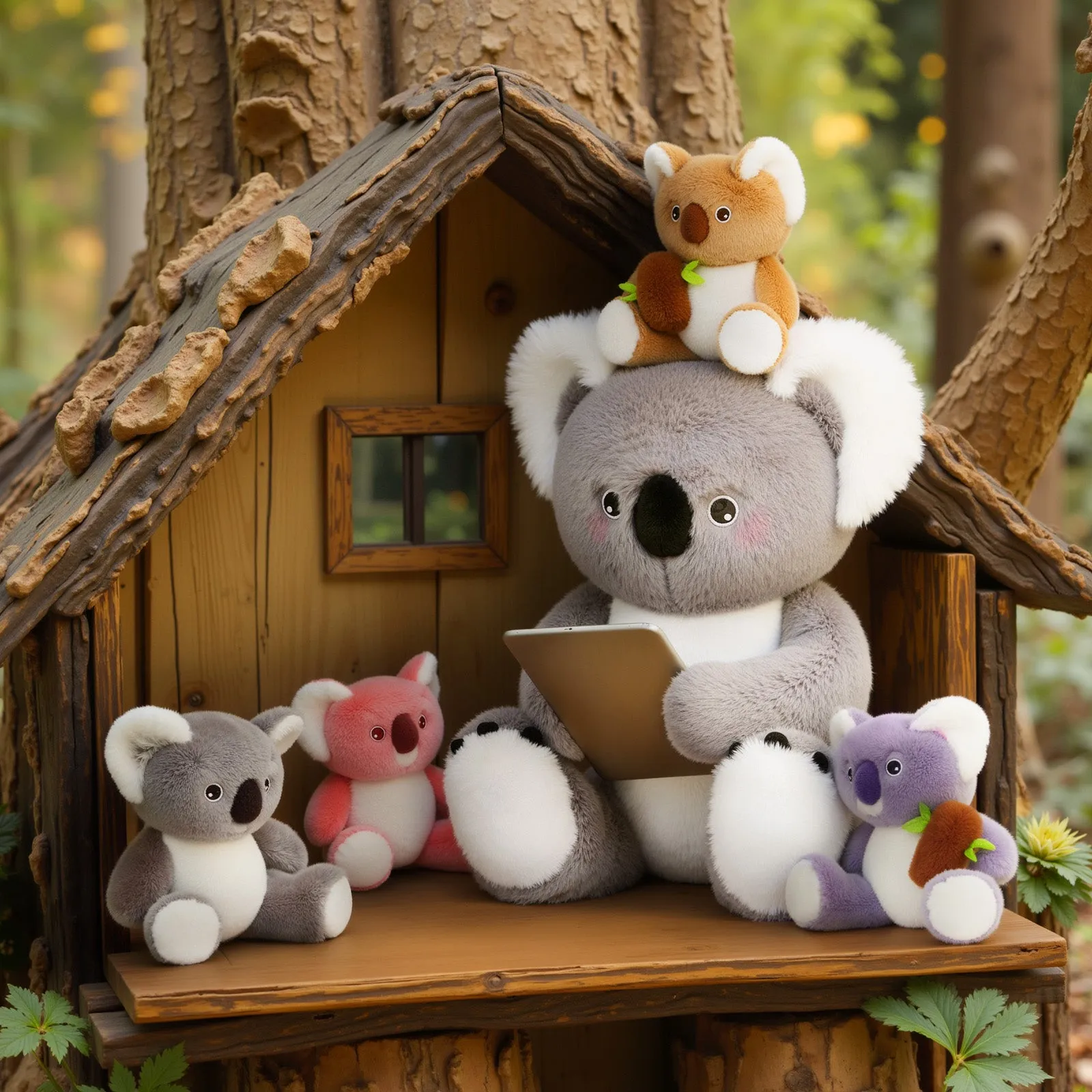 Koala Family with 4 Babies Plush Playset Animals Stuffed Gift Set