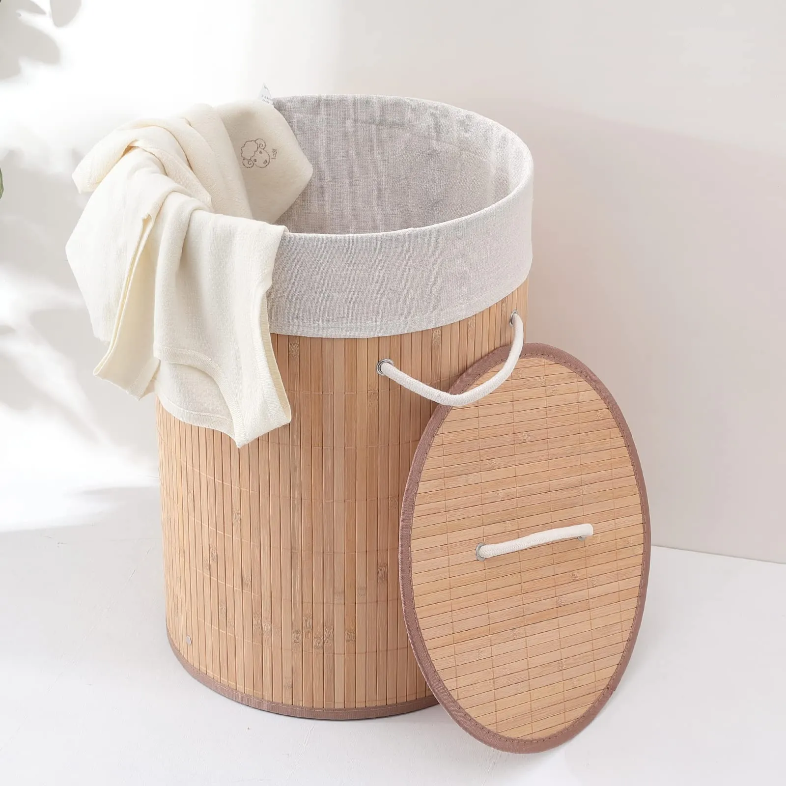 Kuber Industries Laundry Basket | Bamboo Laundry Basket With Lid | Cloth Hamper Basket for Bathroom | Laundry Basket for Toys | Storage Basket | Pack of 4 | Natural