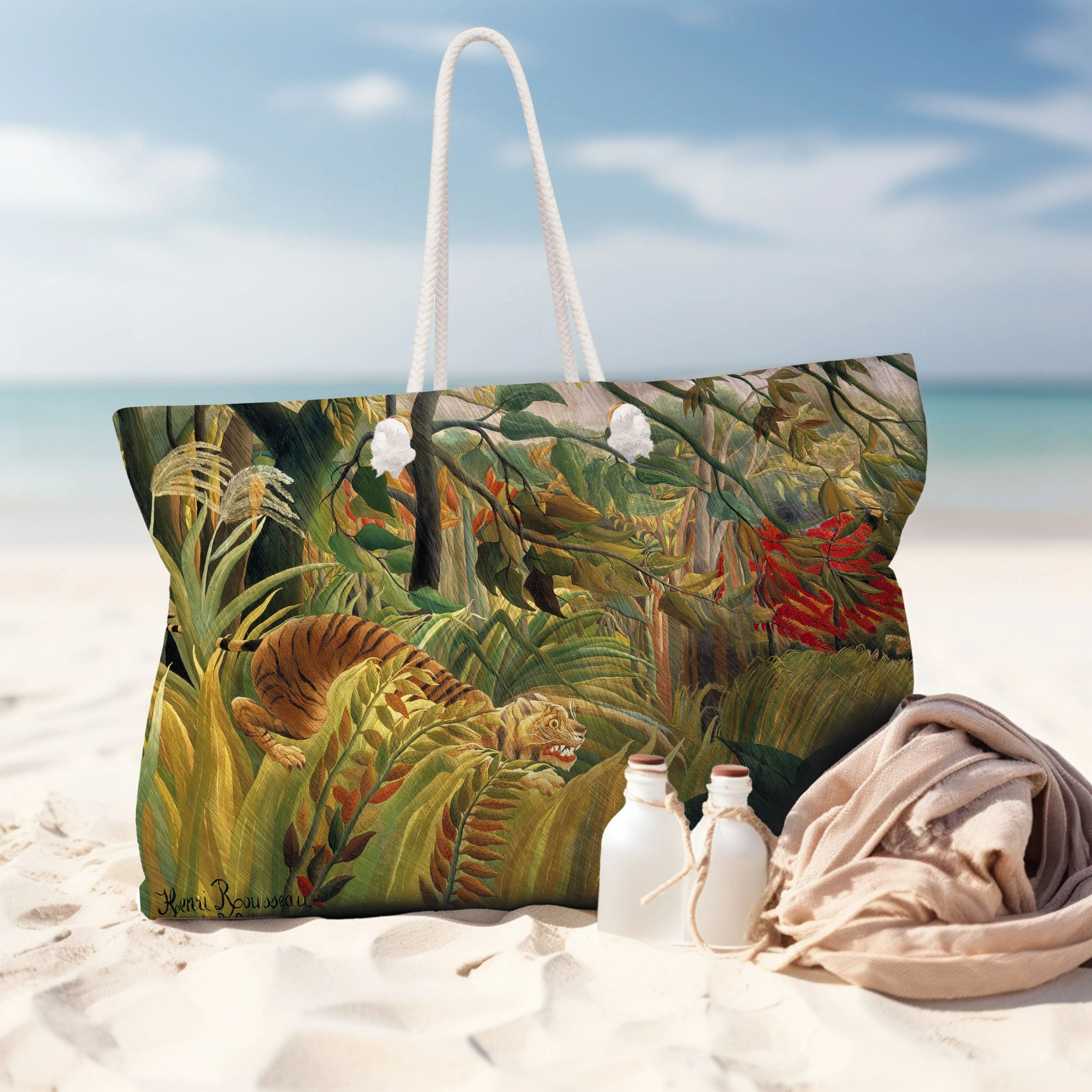 Large Tote Bag - Tigers in a Storm