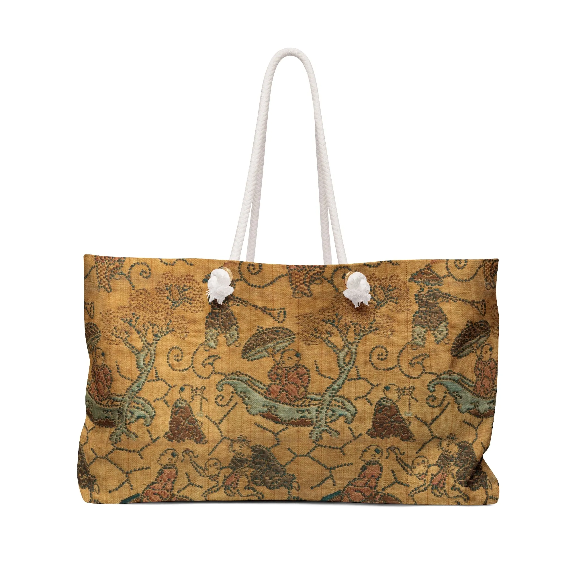 Large Tote Bag with Ancient Japanese Fabric Artistry