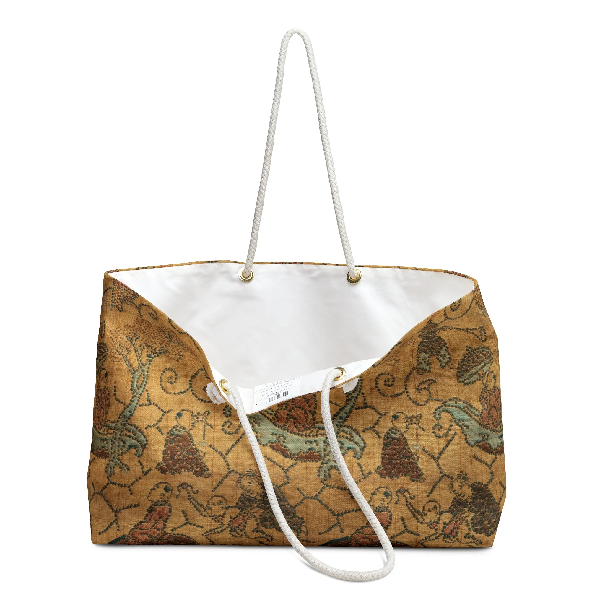 Large Tote Bag with Ancient Japanese Fabric Artistry