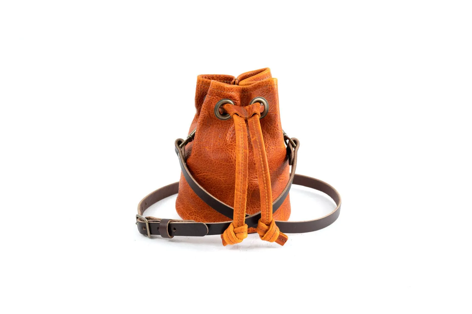 LEATHER BUCKET BAG - SMALL - TANGERINE BISON