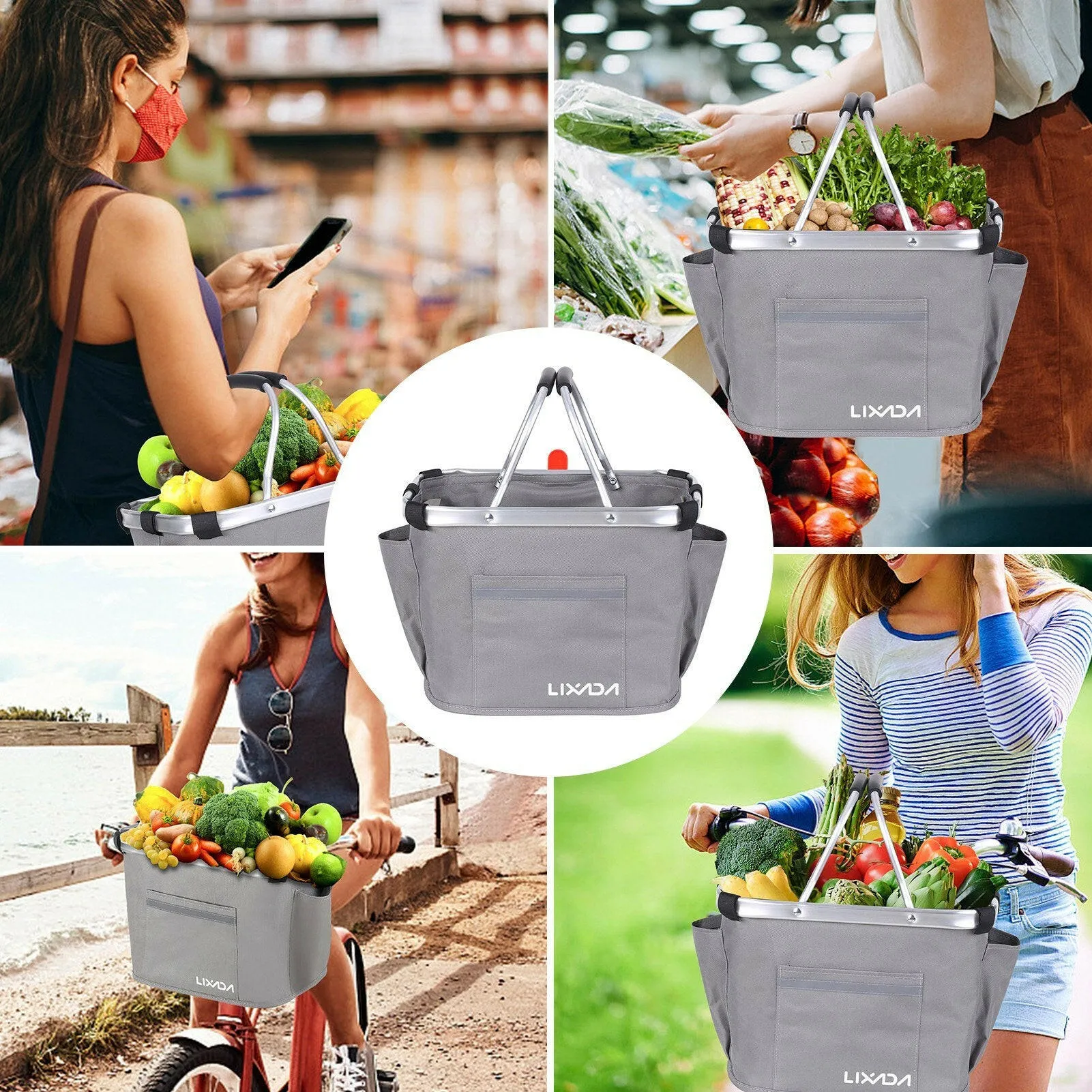 Lixada Collapsible Bike Basket Bicycle Handlebar Front Basket Pet Carrier Bag for Shopping Commuting