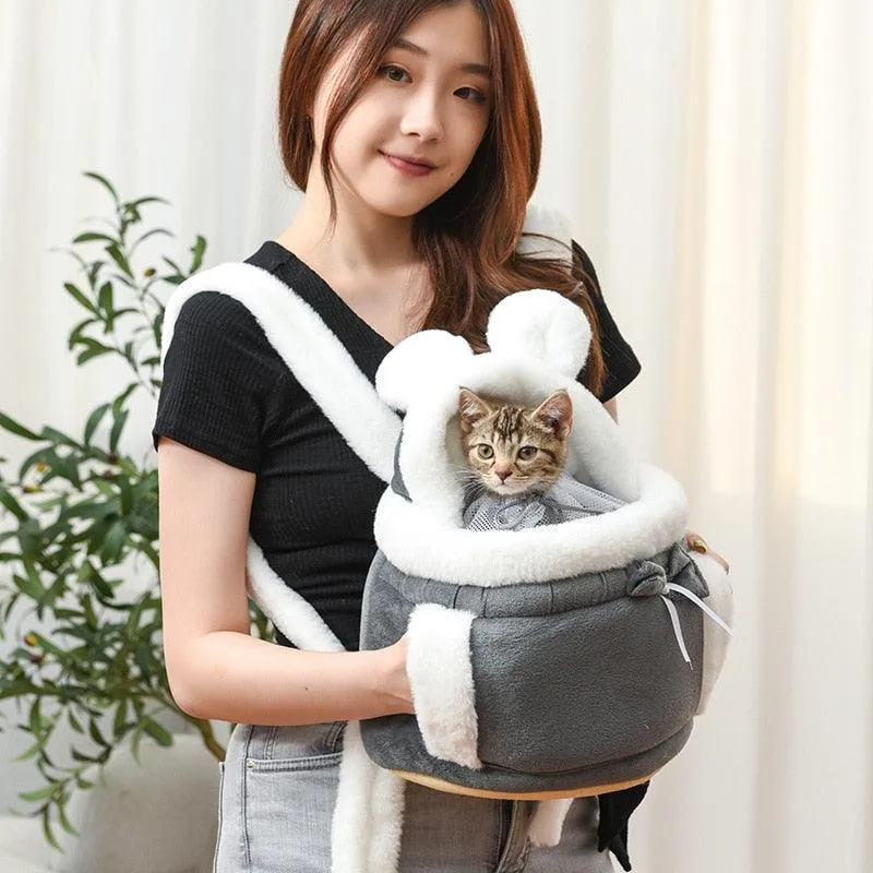 Lovely Pet Carrying Dog Cat Carrier Backpack Warn Plush Travel Bag Chest Pack Breathable Cat Upgrade Transport Backpack ZH847