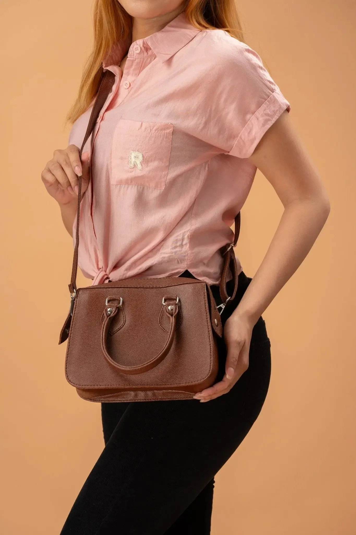 MARGAUX Top Handle Sling Bag in Choco Brown