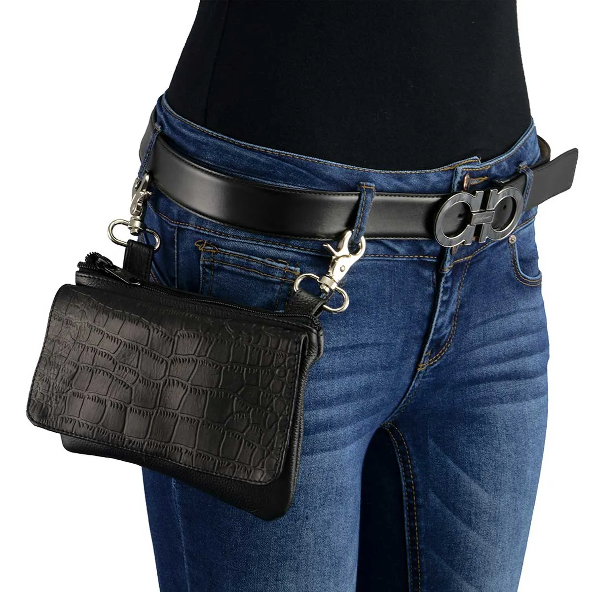 Milwaukee Leather MP8854 Women's Black Leather Multi Pocket Belt Bag