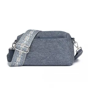 Miss Lulu Ethnic Jacquard Strap Water-Resistant Blue Crossbody Bag - Chic & Functional Everyday Accessory