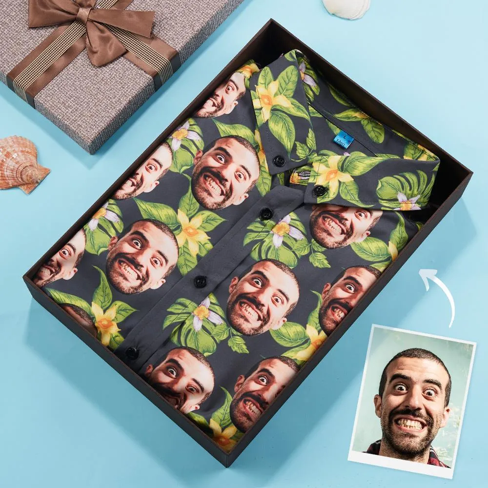 Multiface Custom Face Hawaiian Shirt for Men Green Flowers Summer Beach