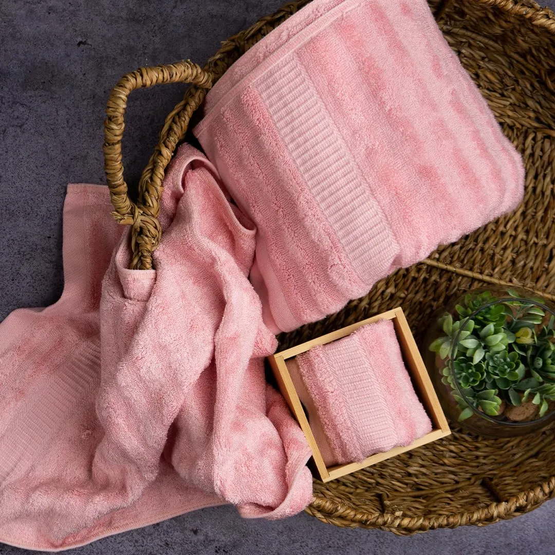 Mush Bamboo Towels Set | Ultra Soft, Absorbent and Antimicrobial 600 GSM (2 Bath Towel, 2 Hand Towel and 2 Face Towel) Perfect for Daily Use and Gifting (Sky & Pink)