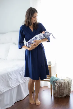 Navy Robe & Serra Newborn Swaddle Blanket Set