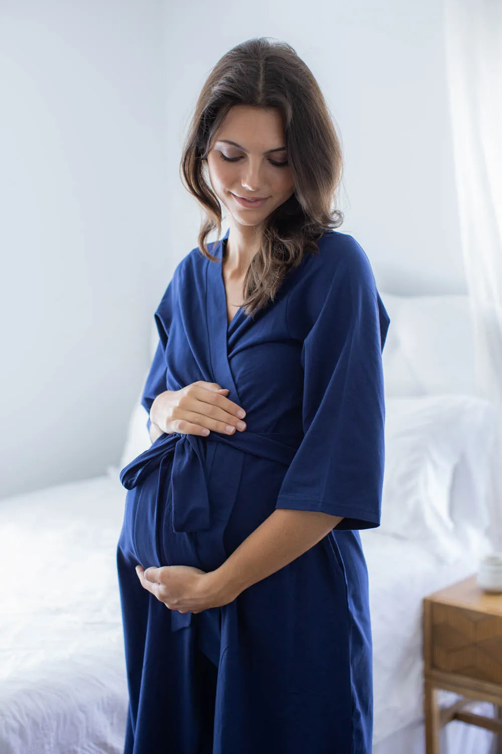 Navy Robe & Serra Newborn Swaddle Blanket Set