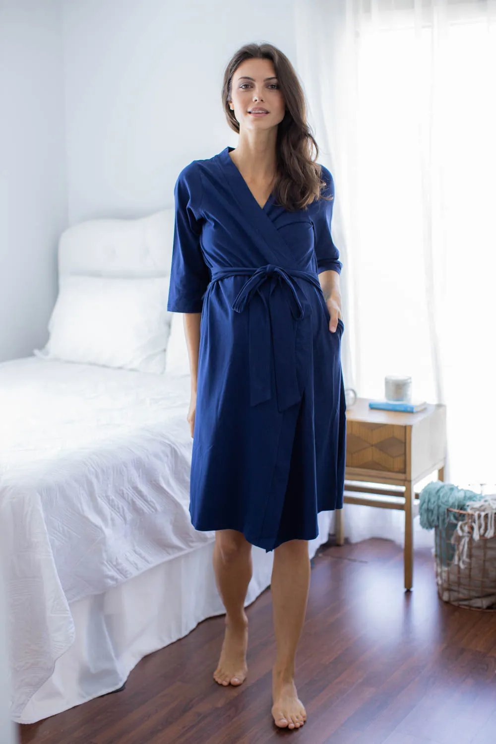 Navy Robe & Serra Newborn Swaddle Blanket Set