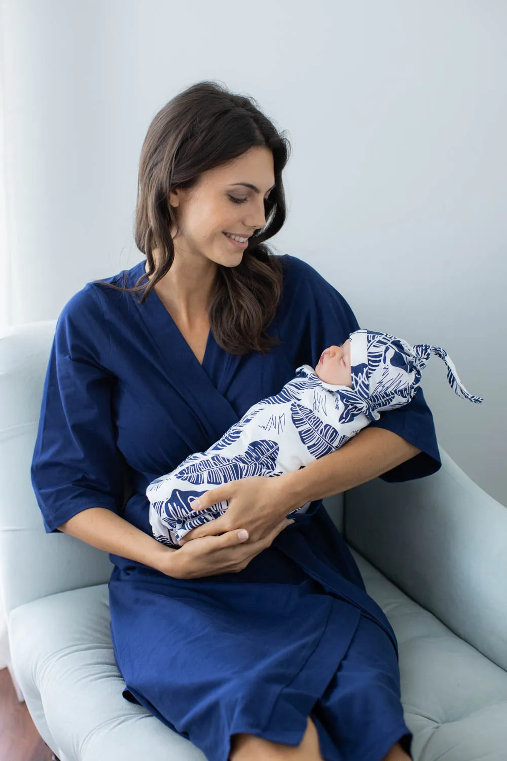 Navy Robe & Serra Newborn Swaddle Blanket Set