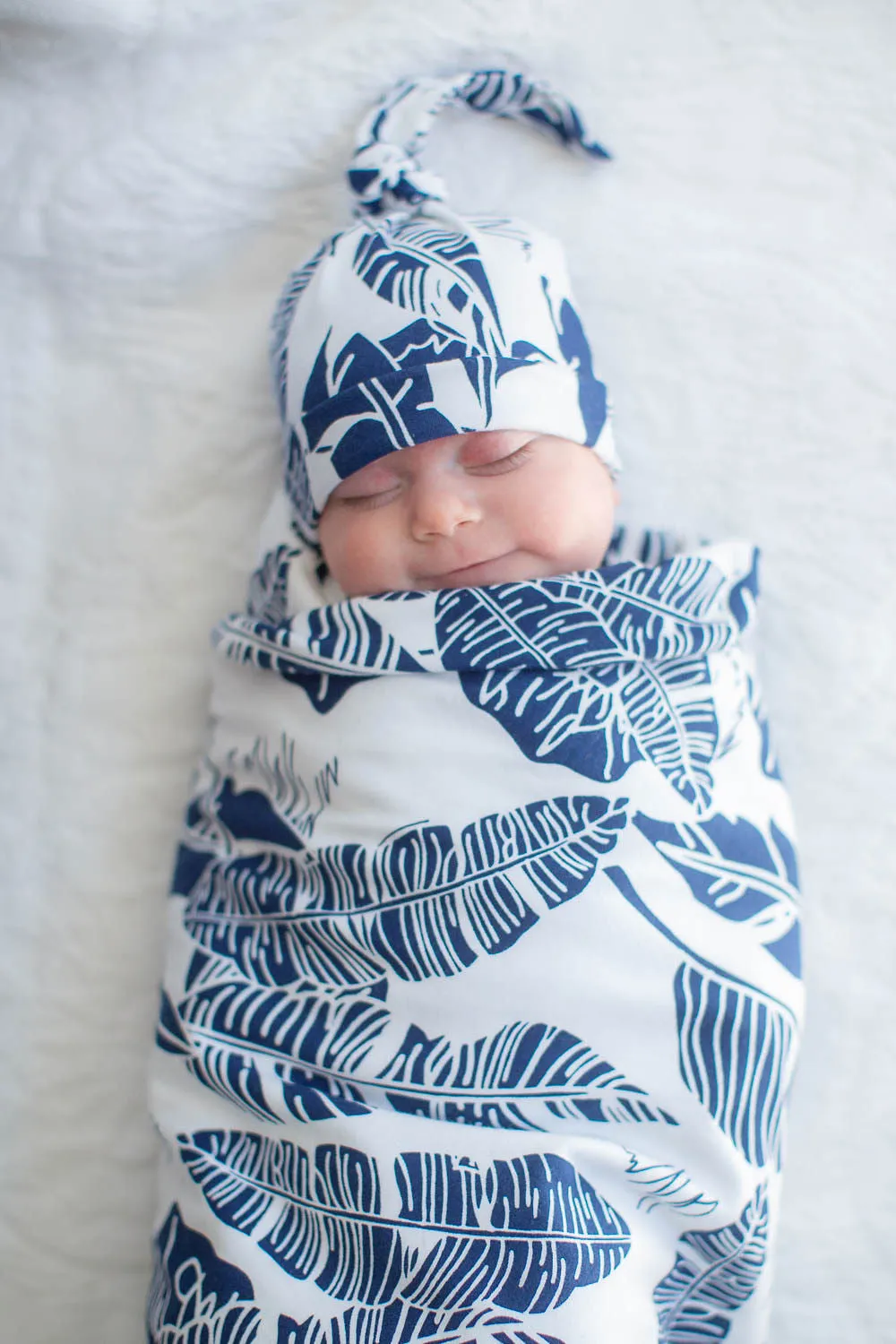 Navy Robe & Serra Newborn Swaddle Blanket Set