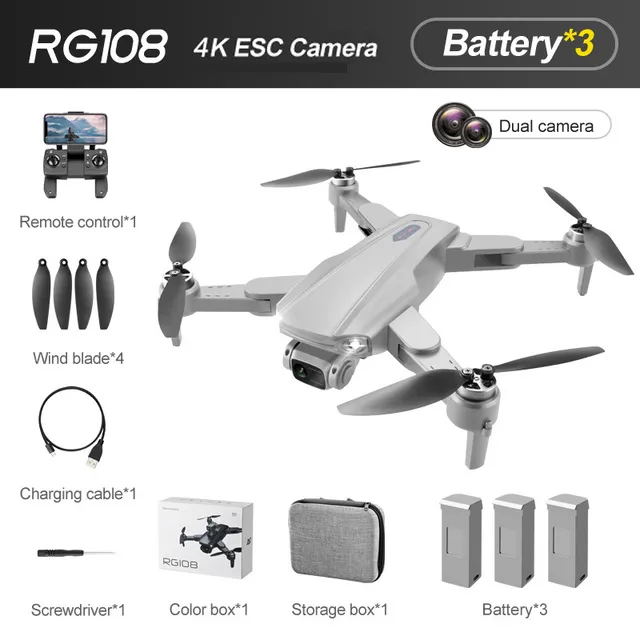 NEW Drone RG108 MAX GPS 4K Dual HD Camera FPV 3Km Aerial Photography Brushless Motor Quadcopter