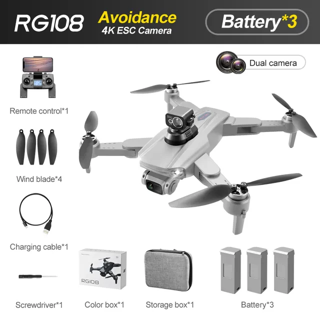 NEW Drone RG108 MAX GPS 4K Dual HD Camera FPV 3Km Aerial Photography Brushless Motor Quadcopter