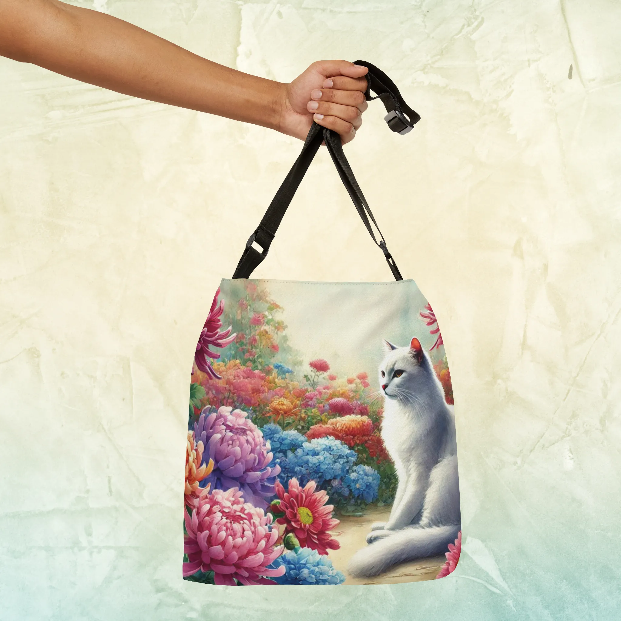 November Birth Flower - Marigolds - Cat Lover - Adjustable Strap Tote Bag