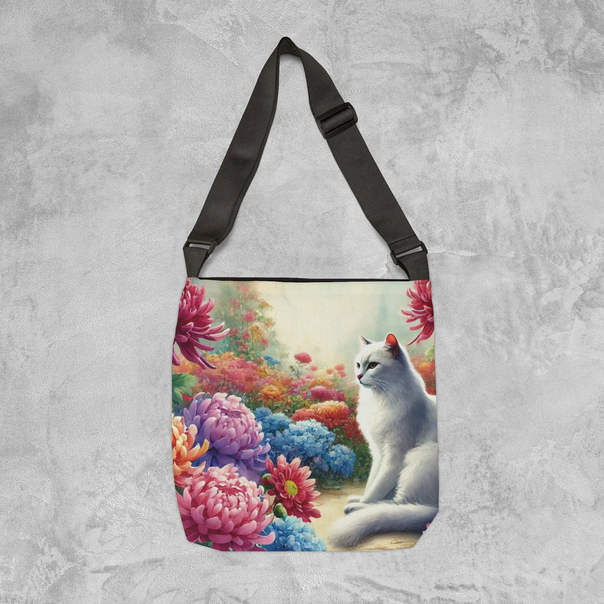 November Birth Flower - Marigolds - Cat Lover - Adjustable Strap Tote Bag