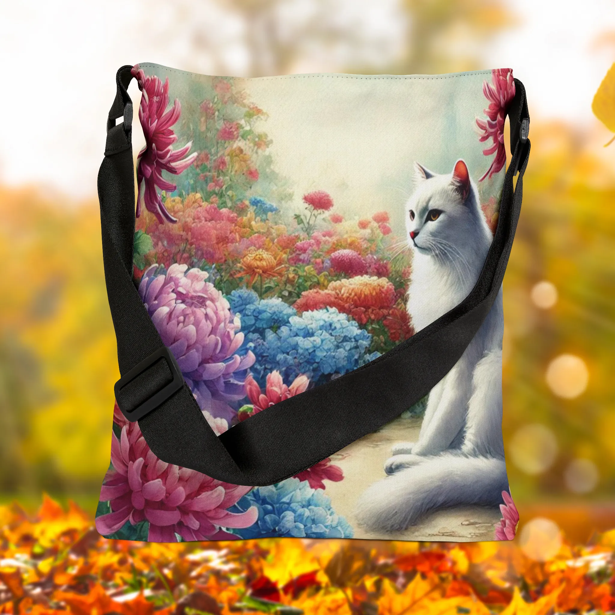 November Birth Flower - Marigolds - Cat Lover - Adjustable Strap Tote Bag