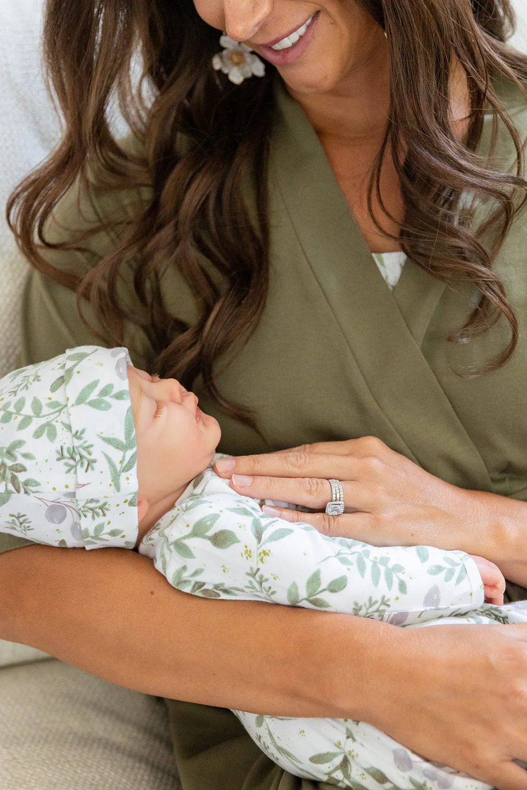 Olive Green Robe & Morgan Baby Gown & Hat Set