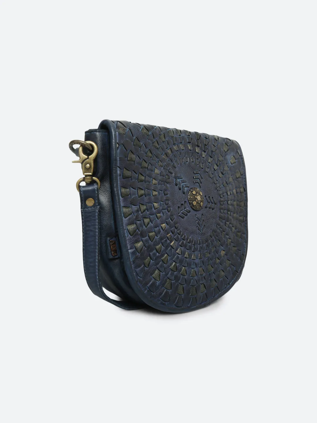 Onyx: Bohemian Mandala Leather Bag In Blue Color