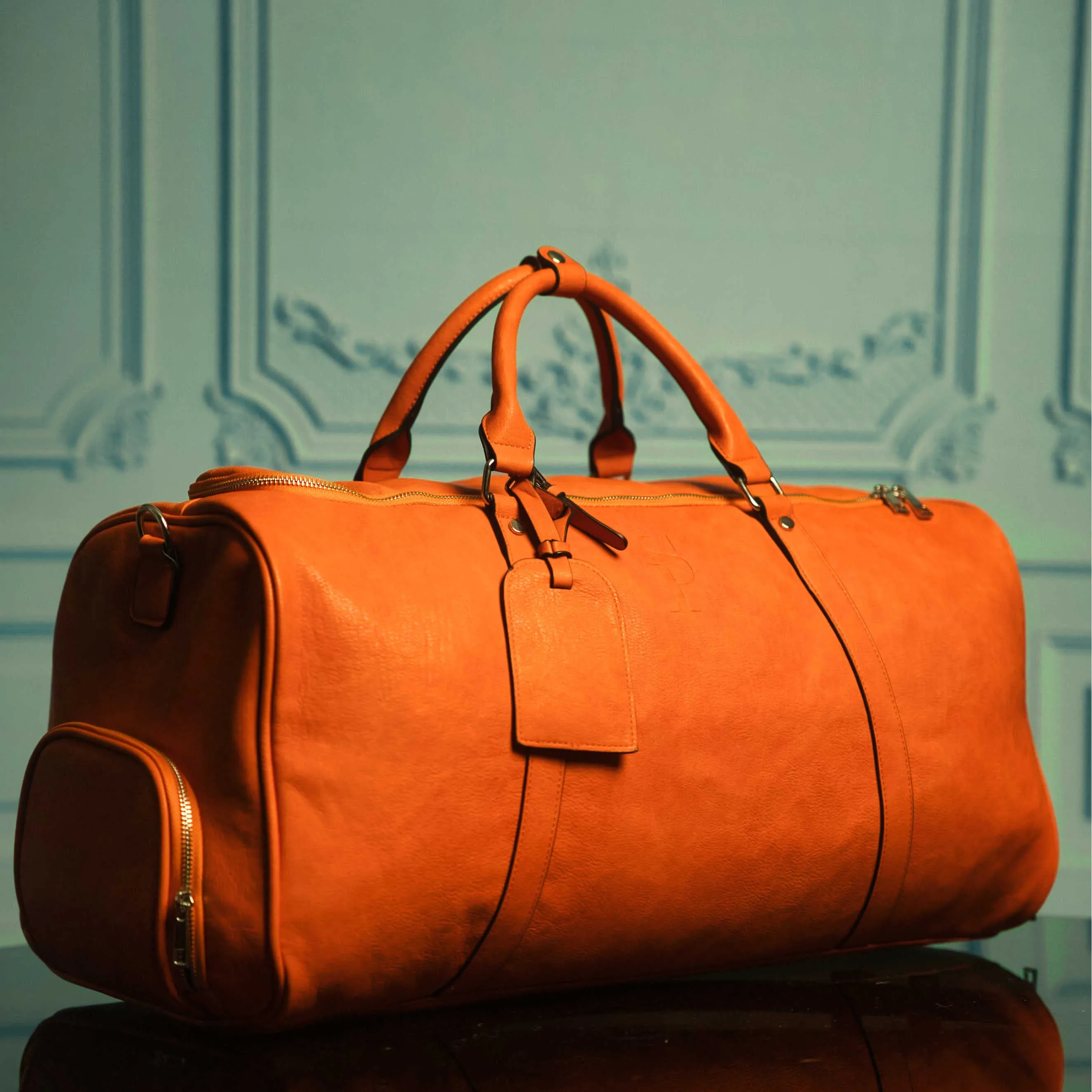 Orange Tumbled Leather Bag Set (Signature and Duffle)