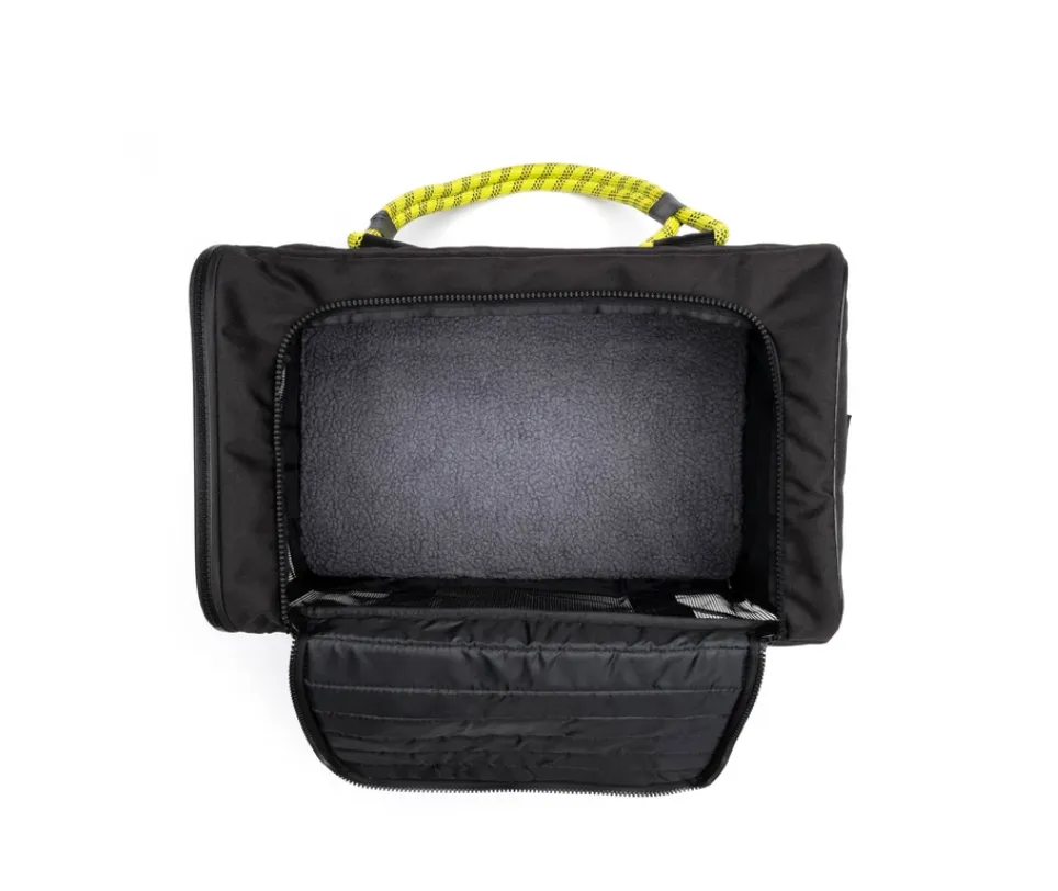 Out-Of-Office Dog Carrier in Black with Neon Yellow Straps (FINAL SALE)