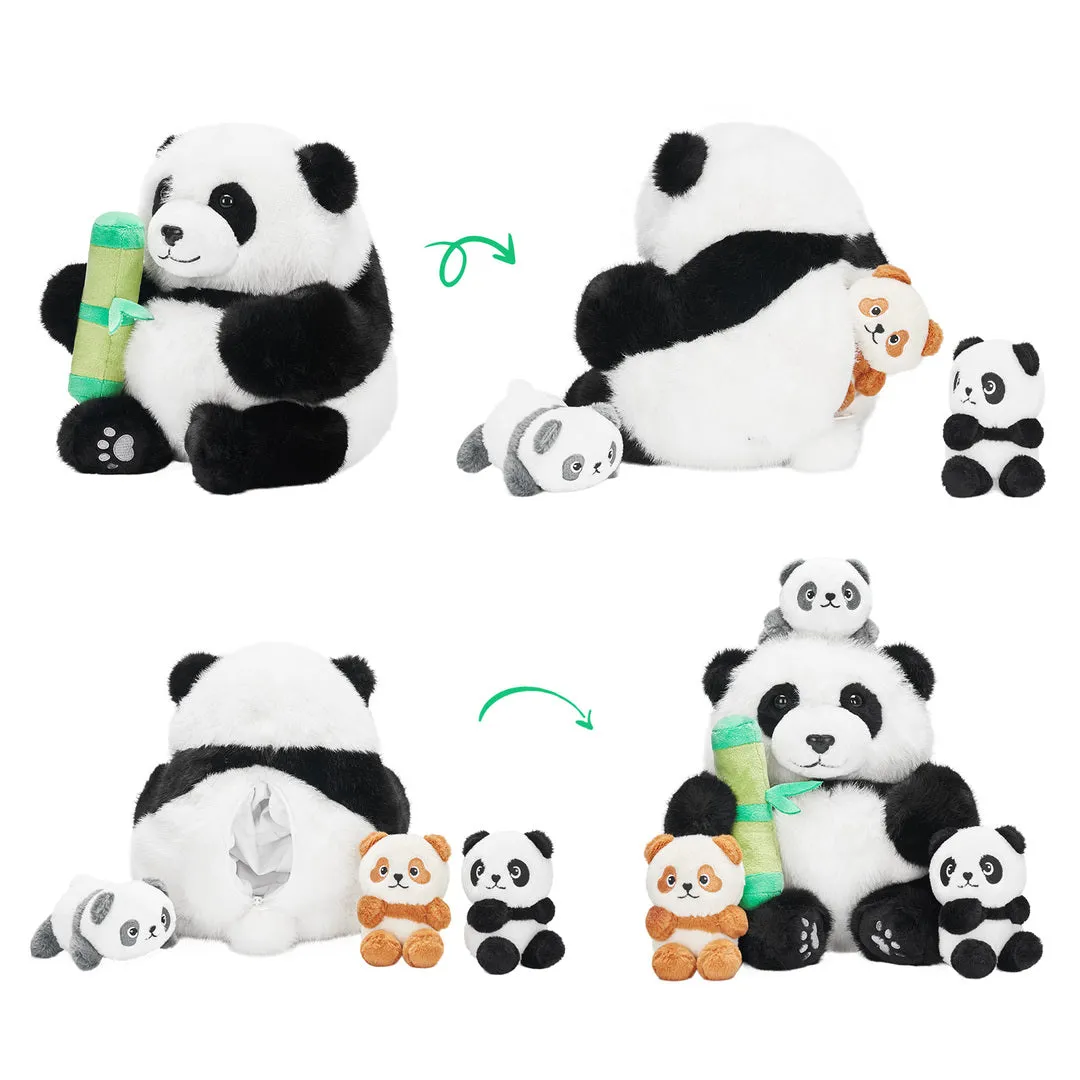 Panda Family with 3 Babies Plush Playset Animals Stuffed Gift Set for Toddler