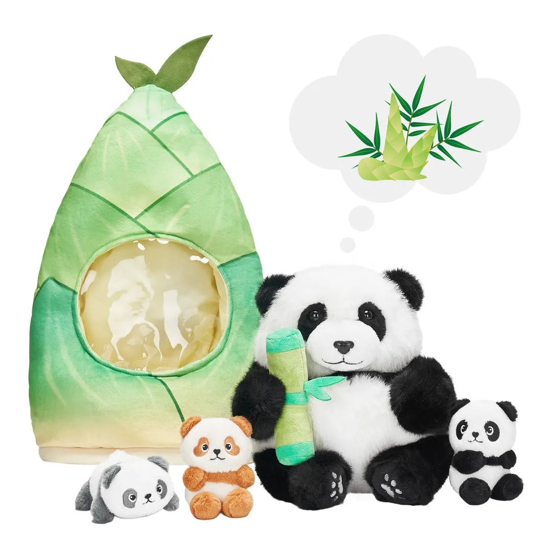 Panda Family with 3 Babies Plush Playset Animals Stuffed Gift Set for Toddler