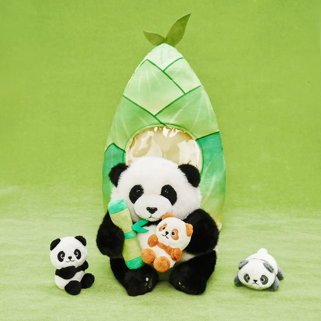 Panda Family with 3 Babies Plush Playset Animals Stuffed Gift Set for Toddler