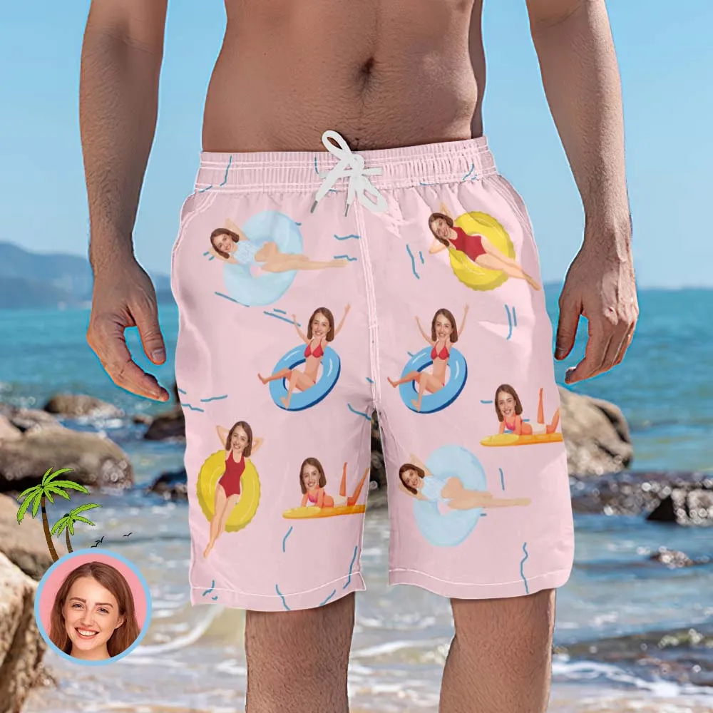 Personalized Beach Shorts for Men Summer Time Custom Face Swim Trunks