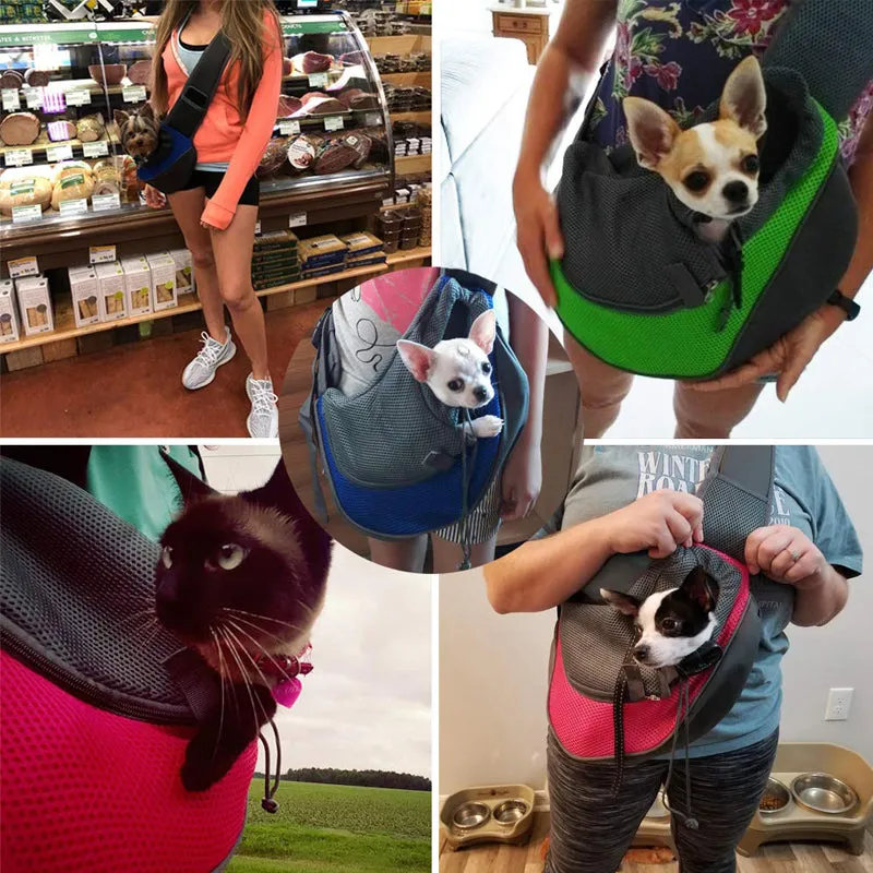 Pet Puppy Carrier S/M Outdoor Travel Dog Shoulder Bag Mesh Oxford Single Comfort Sling Handbag Tote Pouch