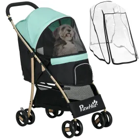 Pet Stroller for XS and S Dogs w/ Rain Cover - Green