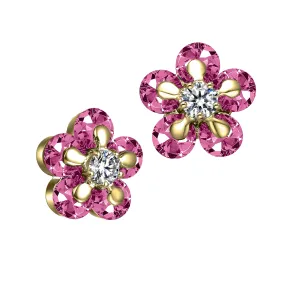 Pink Bloom Gold Sterling Silver Cubic Zirconia Stud Earrings