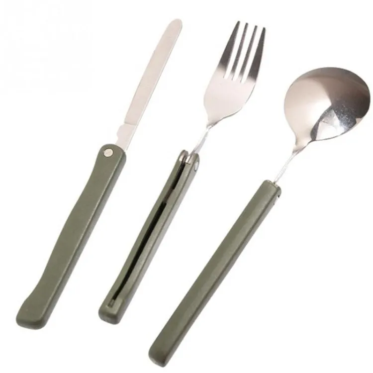 Portable Mini Tableware Set outdoor Tool Folding Cutlery Set with Spoon Fork Knives for Camping Picnic Stainless Steel(Green)