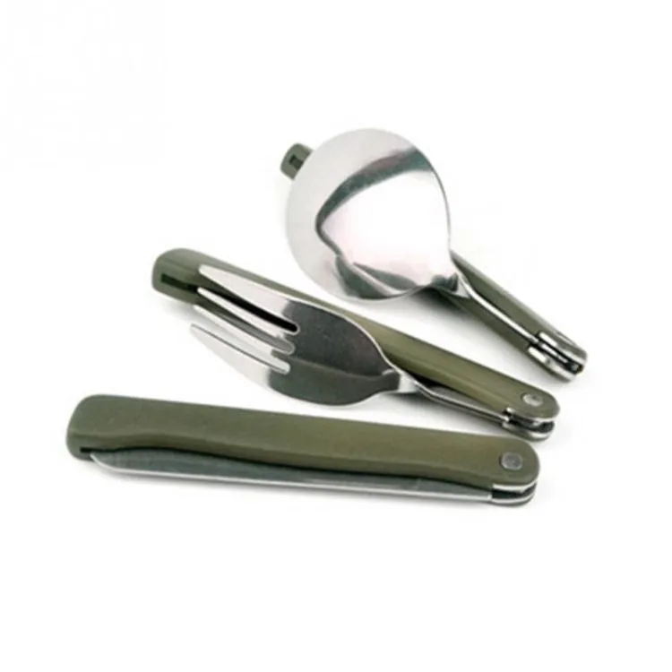 Portable Mini Tableware Set outdoor Tool Folding Cutlery Set with Spoon Fork Knives for Camping Picnic Stainless Steel(Green)