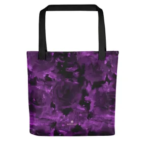 Purple Abstract Tote Bag, Butterfly Royal Deep Purple Rose Floral Print Designer 15" x 15" Tote Bag - Made in USA/EU