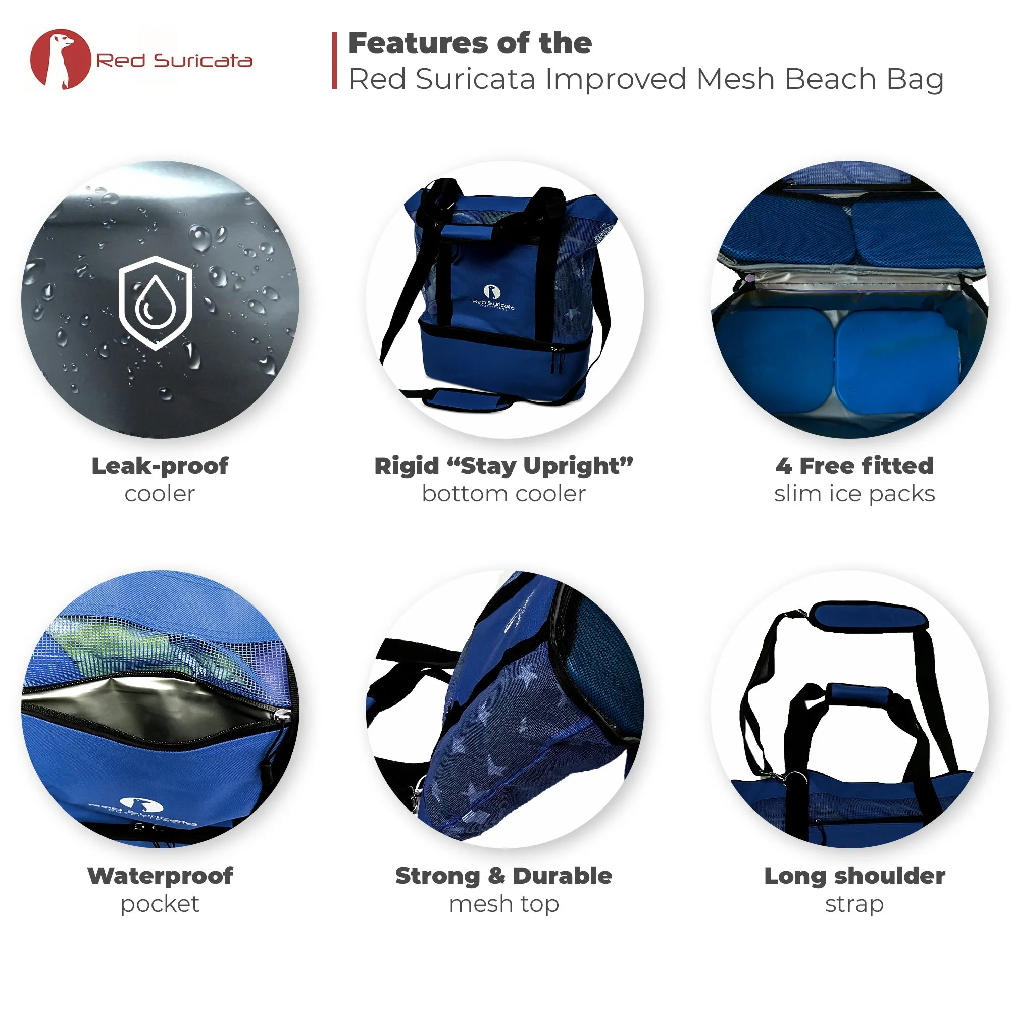 Red Suricata Blue Combo Mesh Beach Bag Tote & Cooler including 4 ice packs