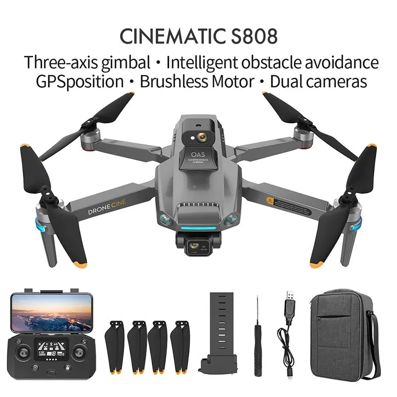 S808 Pro 4K Drone 3-axis Gimbal HD Camera 8K GPS 5G Wifi FPV 5KM Aerial Photography Brushless Obstacle Avoidance Quadcopter