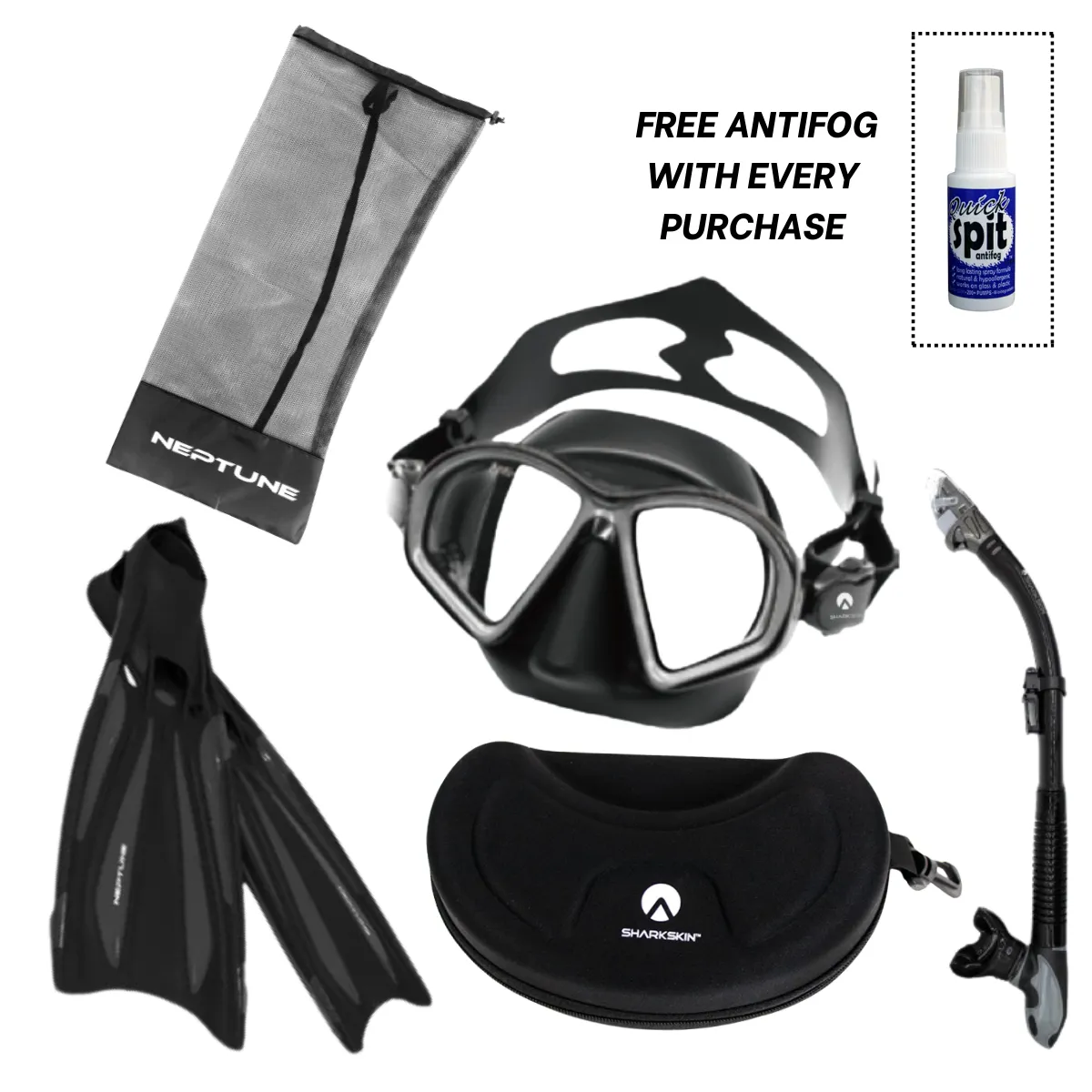 Sharkskin Ultimate SeaClear Mask, EasyClear Dry Snorkel Fin Package   Free Anti-fog