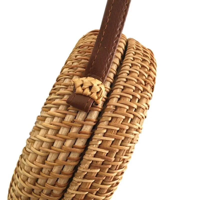 Small Outlined Flap Round Straw Rattan Bag