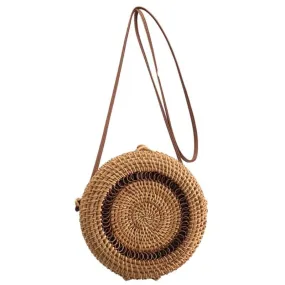 Small Outlined Flap Round Straw Rattan Bag