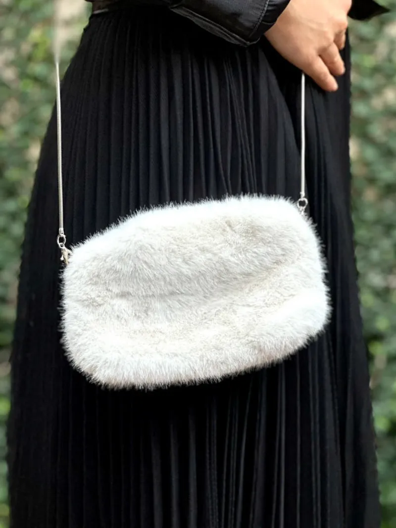 Soft Serenity Fur Crossbody Clutch - White