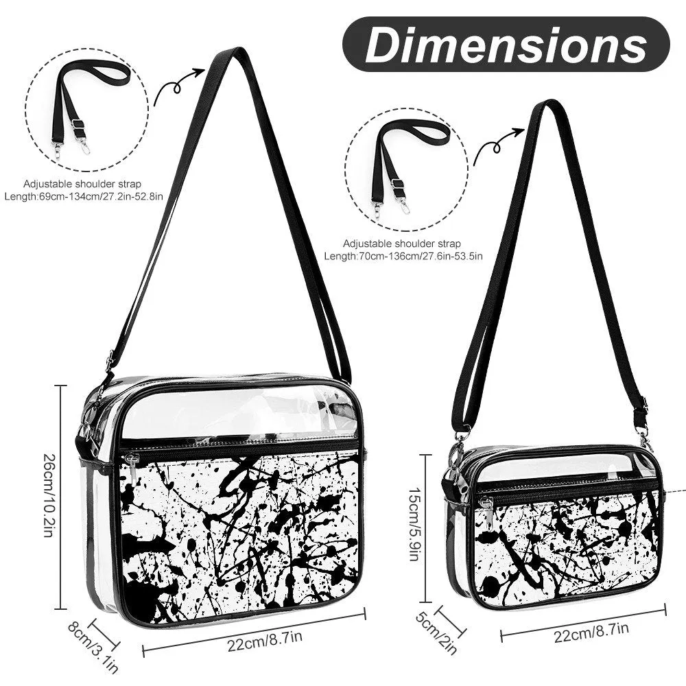 Stadium Bag, Set of 2 Clear Handbags, Clear Concert Handbag, Black Abstract Handbag, Rocker Style Bag, Shoulder Handbag, Unisex Bag