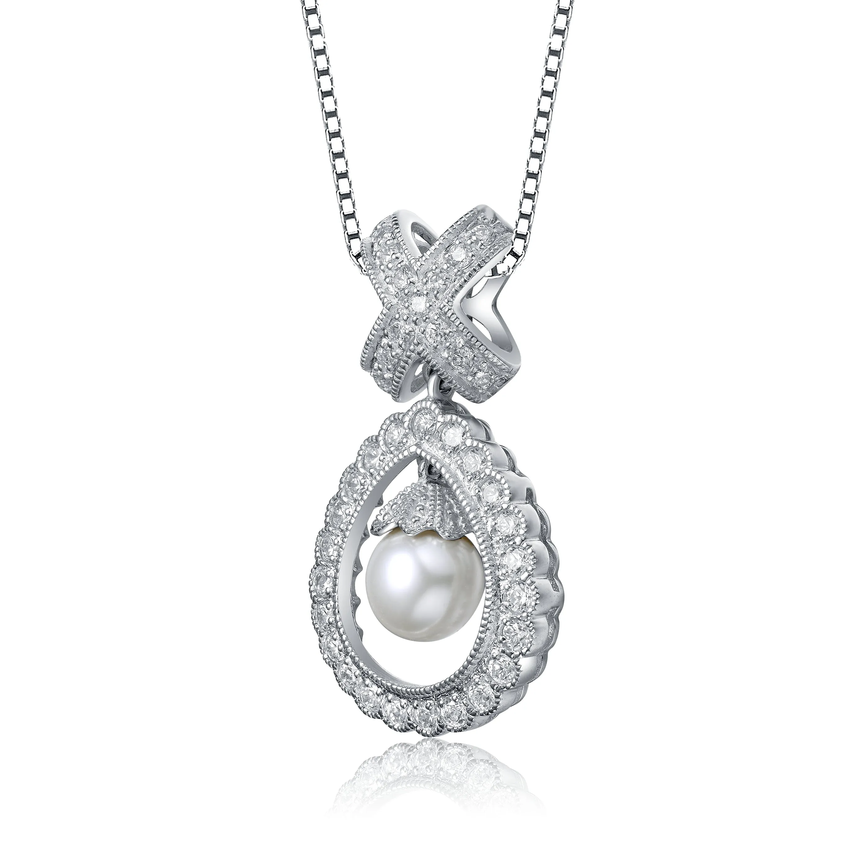 Sterling Silver Cubic Zirconia and Pearl Pendant