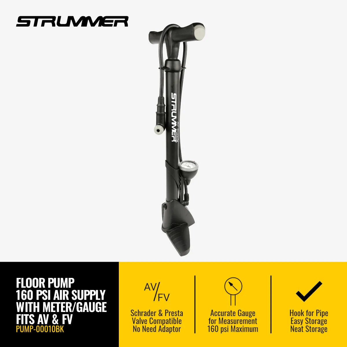 Strummer FP-34P Air Supply Floor Pump with Gauge/Meter (AV & FV)