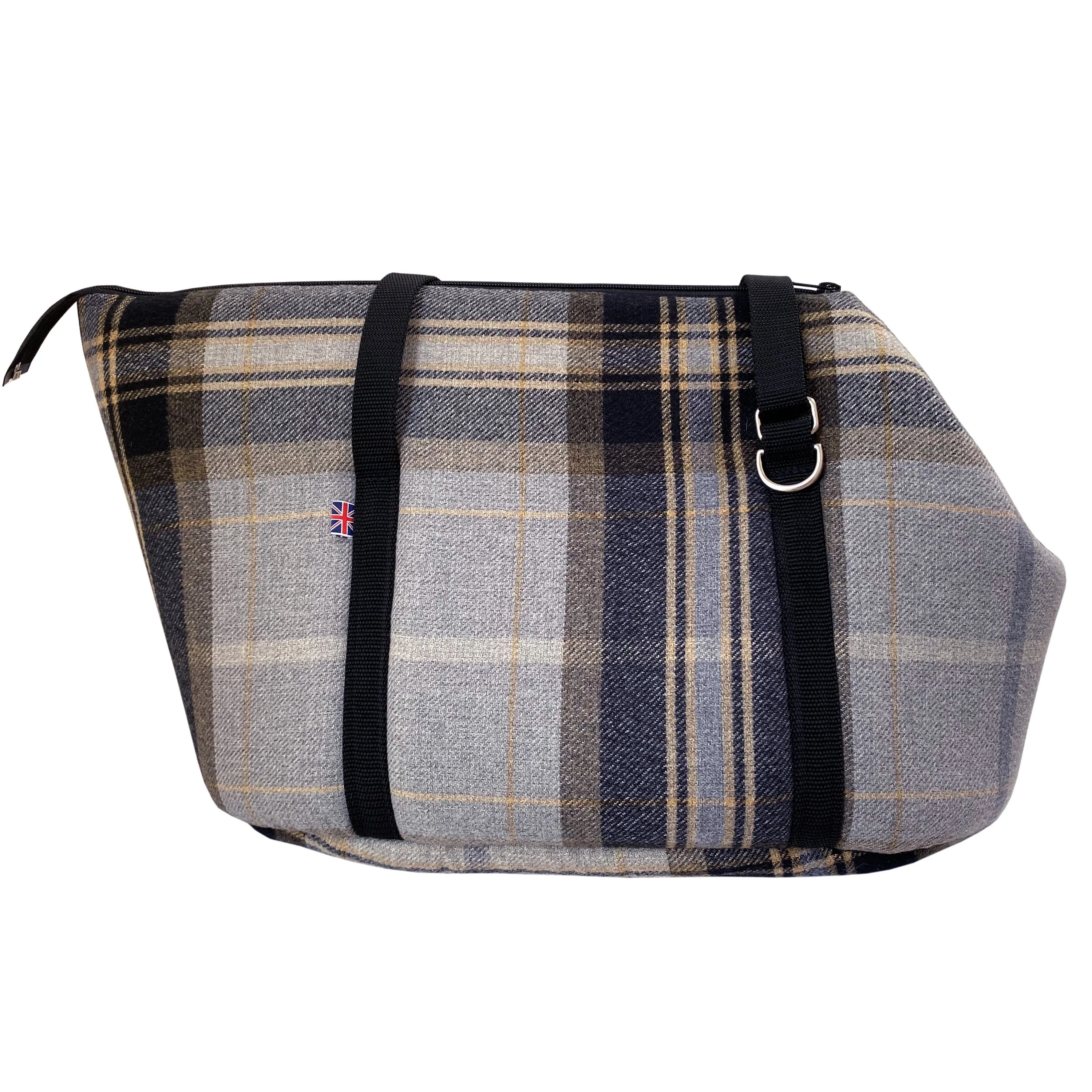 The Belgravia Adjustable Black Plaid Tweed Luxury Dog Carrier