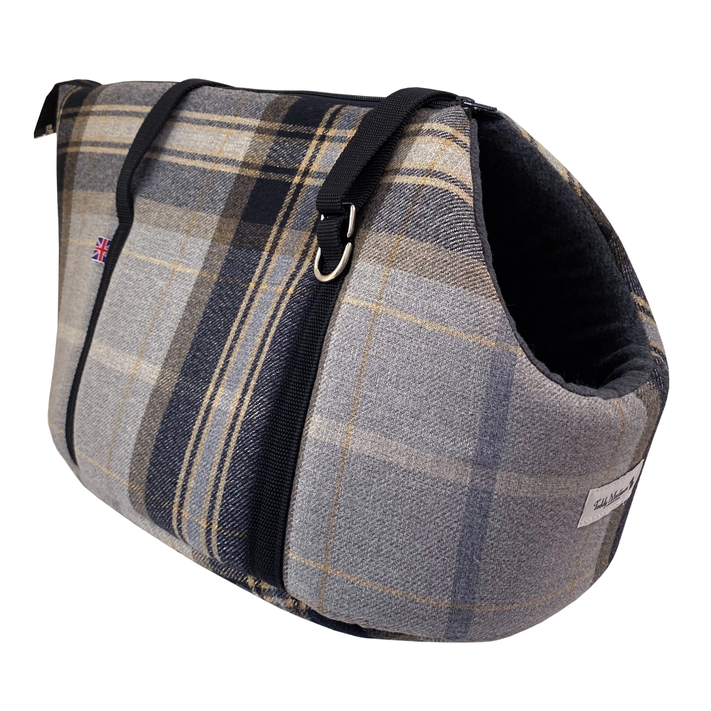 The Belgravia Adjustable Black Plaid Tweed Luxury Dog Carrier