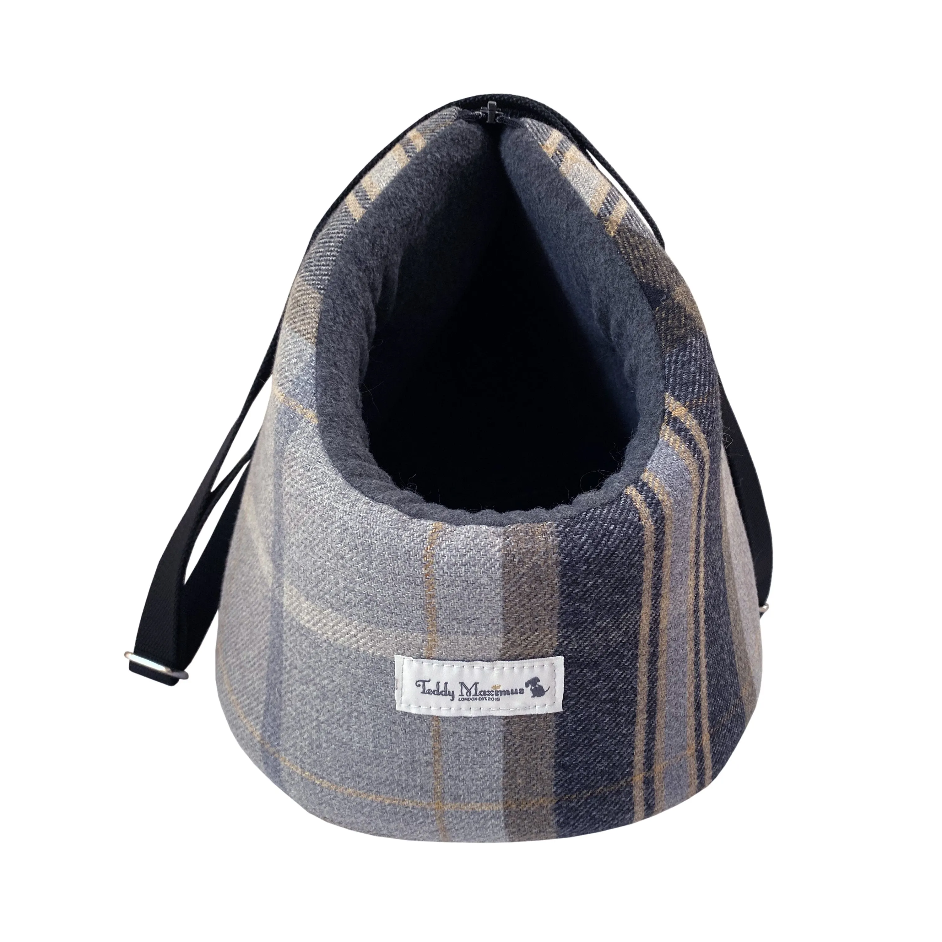 The Belgravia Adjustable Black Plaid Tweed Luxury Dog Carrier