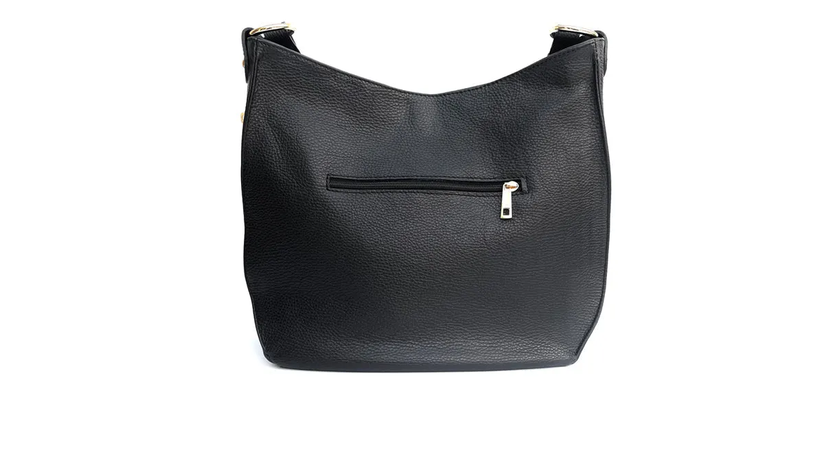 The Harriet Black Leather Bag With Black Arrow Strap